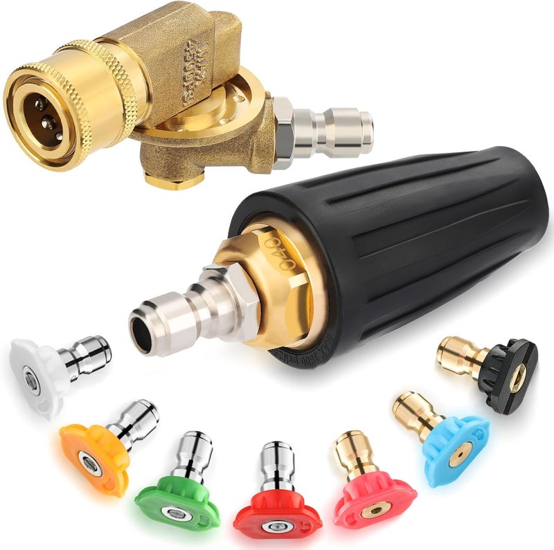 Twinkle Star Pressure Washer Tips Turbo Nozzle, 4000 PSI Max, 360°Rotating Spray Turbo, 7 Spray Nozzles, Gutter Cleaner 240° Pivoting Coupler, 1/4”Quick Connect, 7 Angles for Cleaning Brick, Concrete - Image 1